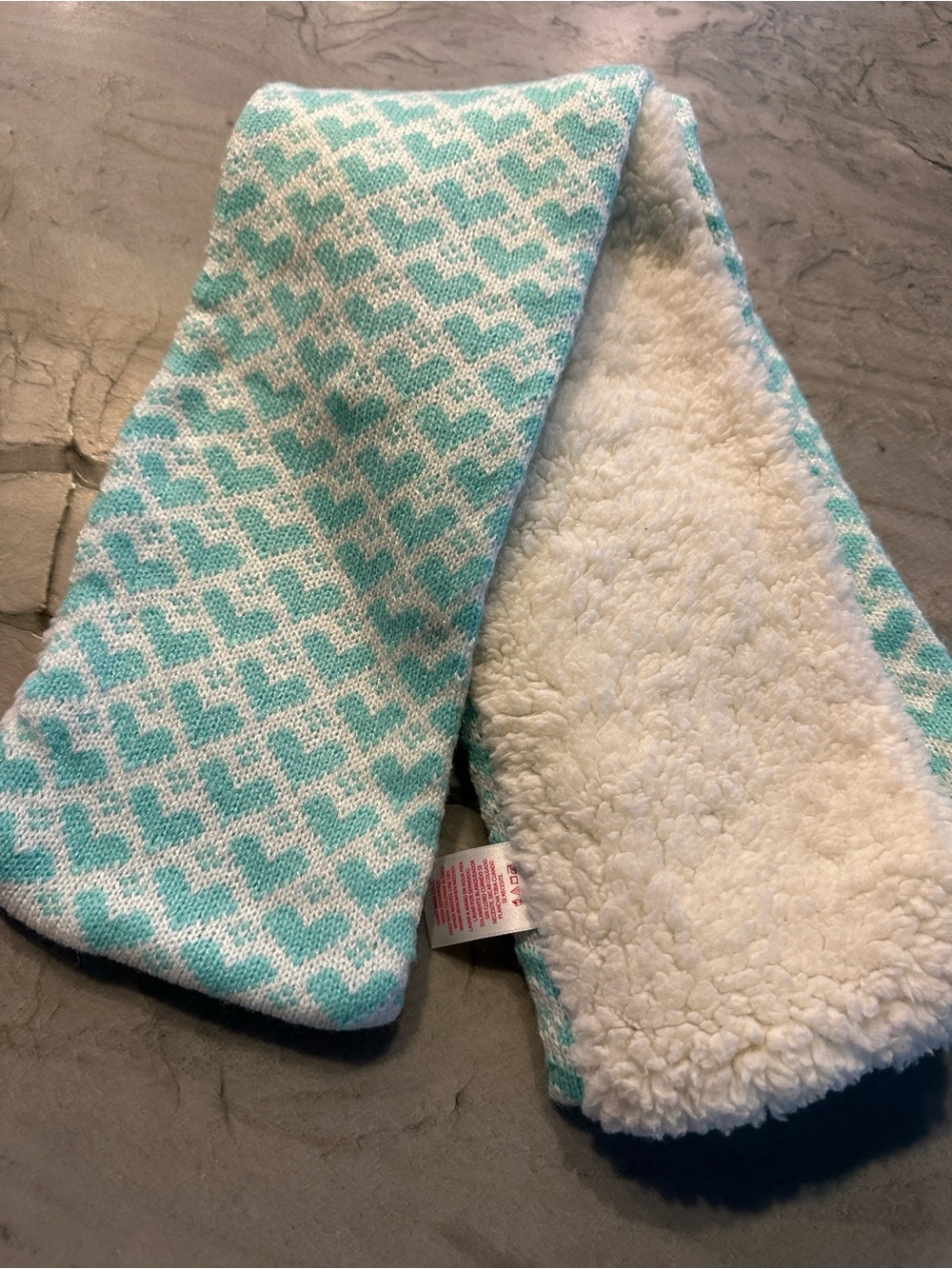 Kids Fleece lined Scarf in Aqua and White